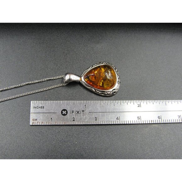 18" Sterling Silver Unique Symbols Amber Necklace Vintage Minimalist Everyday - Picture 5 of 6